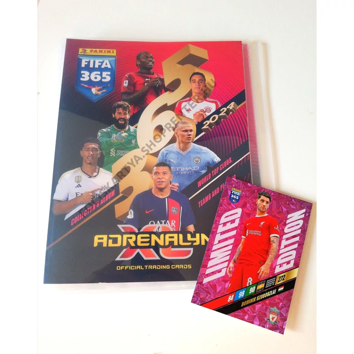 Panini FIFA365 2024 gyűjtő album + 40 db focis kártya + SZOBOSZLAI XXL kártya