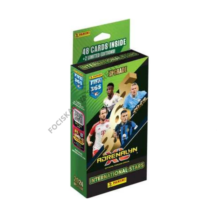 UPGRADE International Stars doboz Panini FIFA365 2024 - GYÁRI összeállítás 50 db focis kártyával, köztük garantált SZOBOSZLAI kártyával