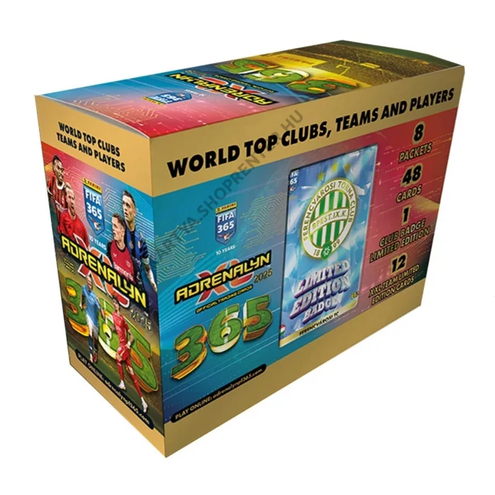 GIFTBOX papírdoboz 12 XXL Ferencváros limited focis kártyákkal Panini Adrenalyn FIFA365 2025 (61 kártyával)