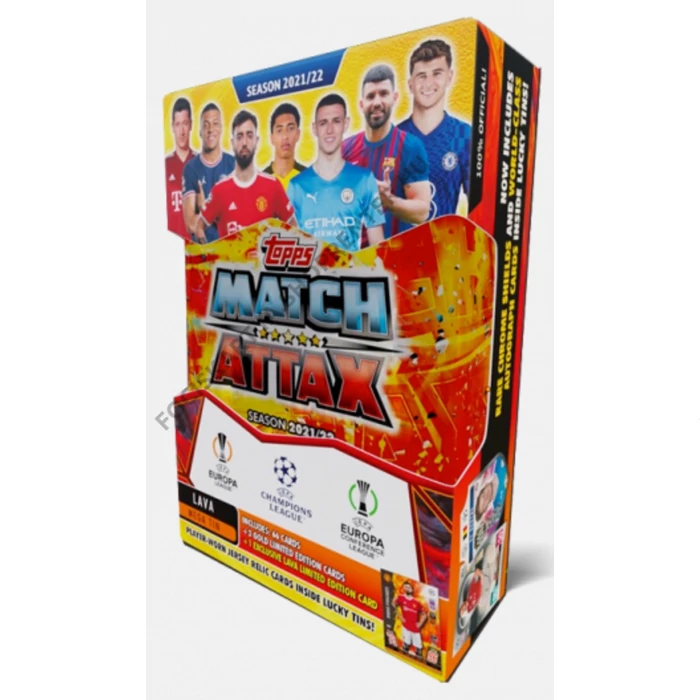MATCH ATTAX 2021-22  Nagy díszdoboz 70 KÁRTYÁVAL, garantált  BRUNO FERNANDES Limiteddel - LAVA Mega Tin