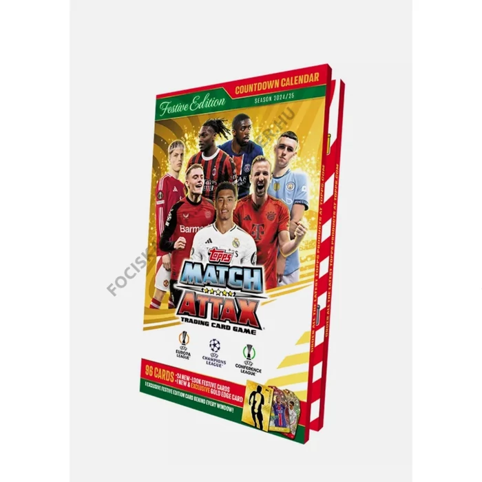 Adventi Naptár TOPPS Match Attax BL kalendárium 2024-25 Squadzone focis kártyás (97 kártyalap, garantált Messi, Ronaldo)
